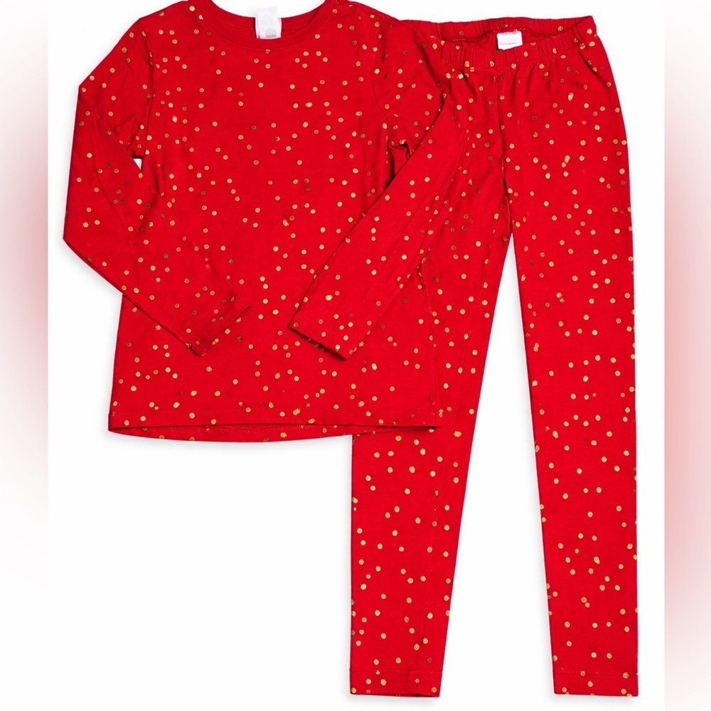 Hanna Andersson Red & Gold Polka Dot Pajama Set Girls 8 Size 130